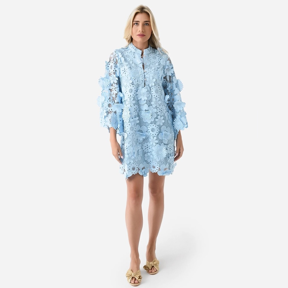 J Marie light blue seraphina dress lace floral shift wedding guest long sleeve